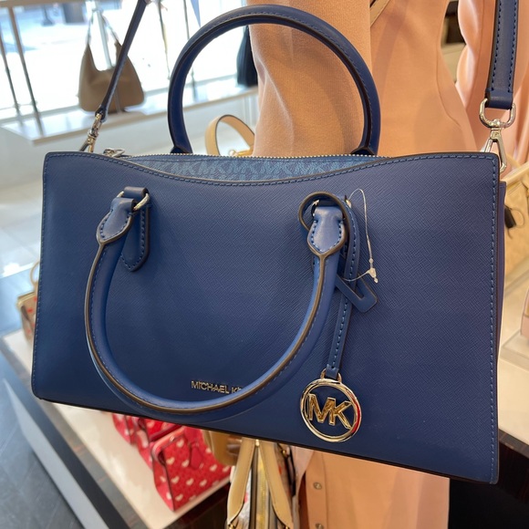 MICHAEL KORS Arden Md Top-Zip EW Leather Tote Crossbody Satchel 
Galaxy Blue
NWT - Picture 6 of 16